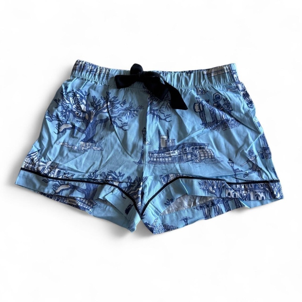 Scenic Blue Sleep Shorts with Black Bow